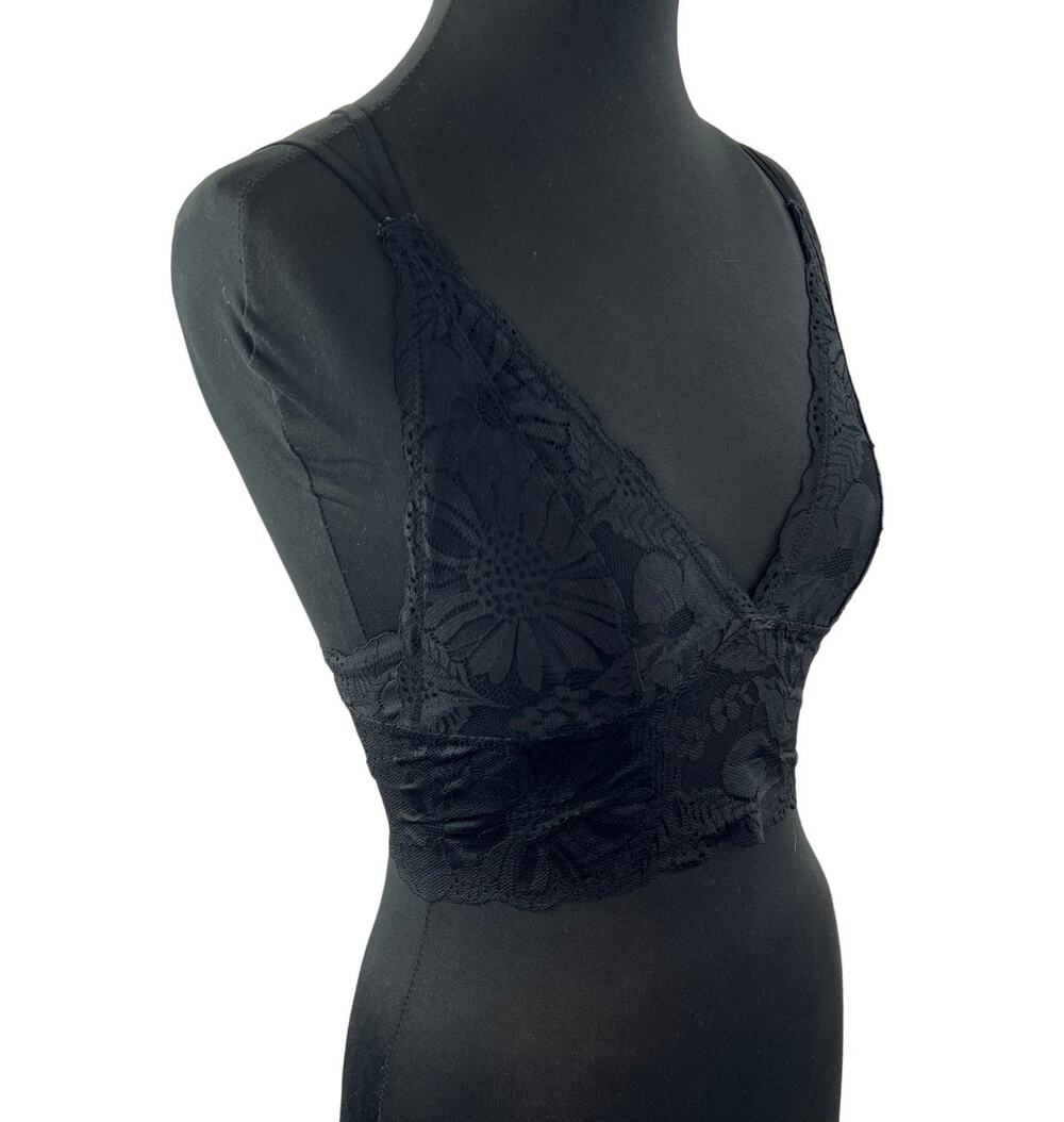AERIE Womens Black Lace V-Neckline Adjustable Strap Y-Back Lined Bralette Size S